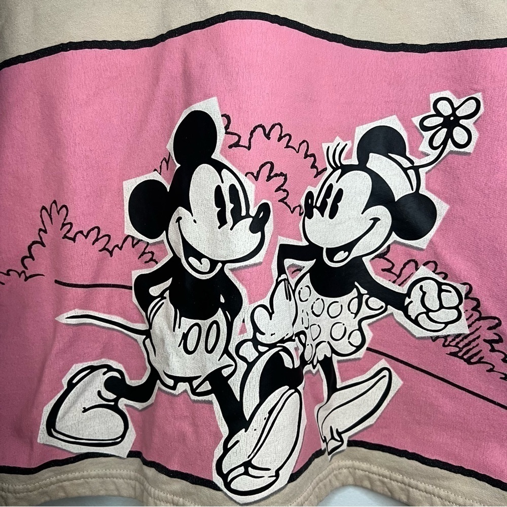 Disney Mickey Minnie Mouse Cropped Sweatshirt Pullover Size XXL Beige Pink - Picture 2 of 6